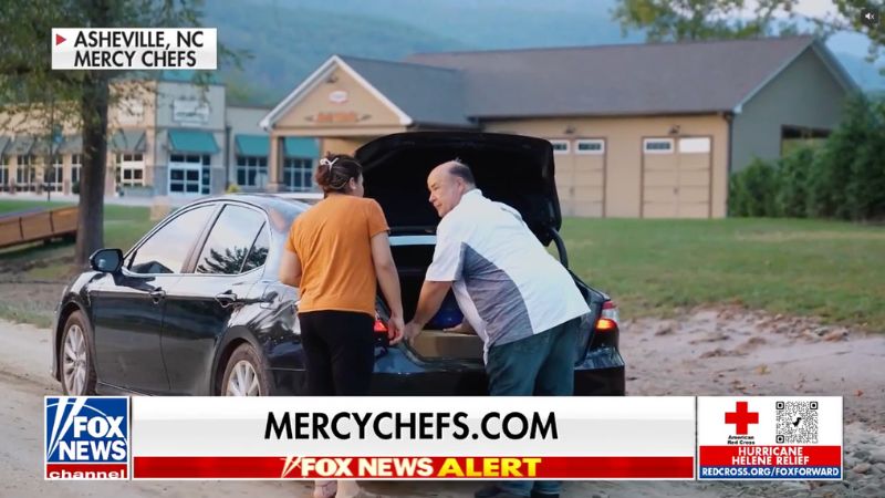 Chef Gary on Fox Live News discussing Mercy Chefs' Hurricane Helene relief efforts.